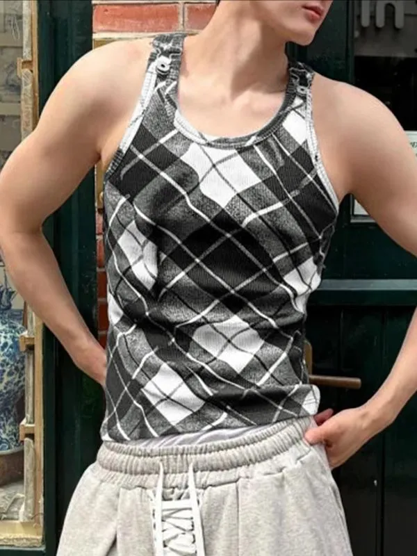 Men's Plaid Contrast Color Casual Tank SKUL42246 sold by Incerunmen