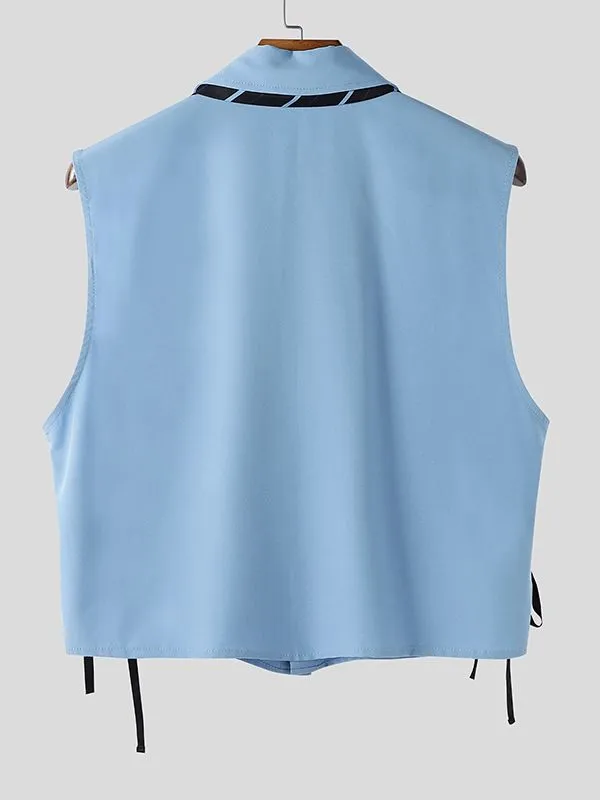 Men's Solid Color Drawstring Tie Cropped Sleeveless Shirt SKUL37675 sold by Incerunmen product image thumbnail 5
