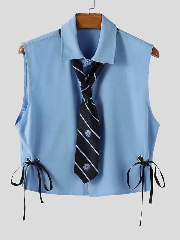 Men's Solid Color Drawstring Tie Cropped Sleeveless Shirt SKUL37675 sold by Incerunmen product image thumbnail 4