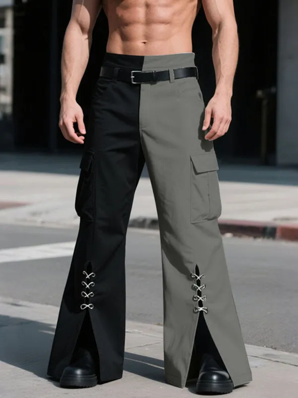Men's Lace-Up Patchwork Colorblock Flared Pant SKUL31852 sold by Incerunmen