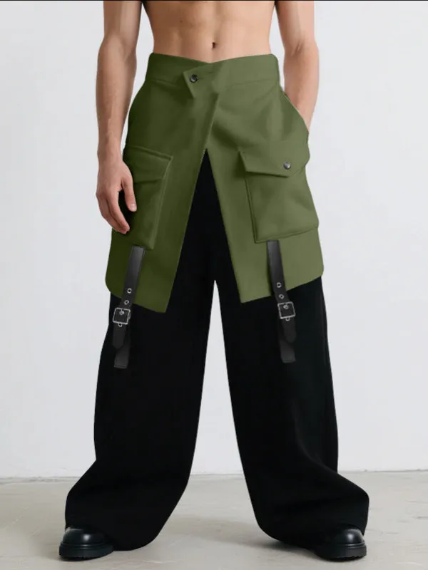 Men's Belt Patchwork Colorblock Layered Casual Pant SKUL31929 sold by Incerunmen