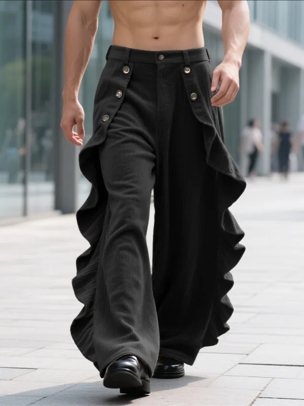 Men's Solid Color Ruffled Casual Pant SKUL29612 sold by Incerunmen