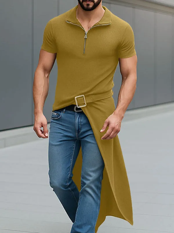Mens Solid Color Long Hem Zipper Short Sleeve Shirt SKUL25990 sold by Incerunmen product image thumbnail 2