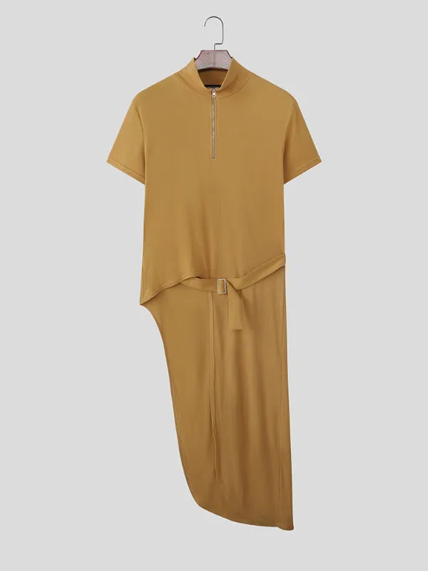 Mens Solid Color Long Hem Zipper Short Sleeve Shirt SKUL25990 sold by Incerunmen product image thumbnail 4