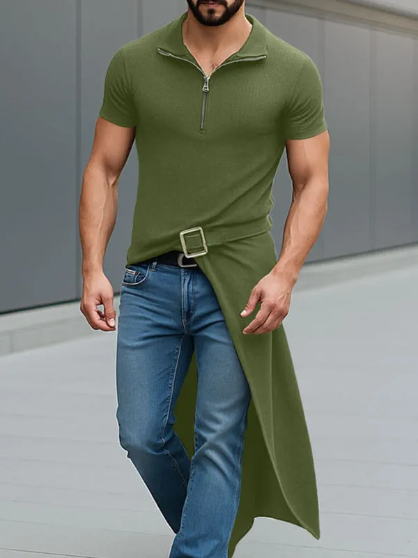 Mens Solid Color Long Hem Zipper Short Sleeve Shirt SKUL25990 sold by Incerunmen product image thumbnail 3