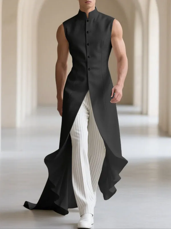 Mens Solid Color Ruffled Long Hem Sleeveless Waistcoat SKUL23621 sold by Incerunmen