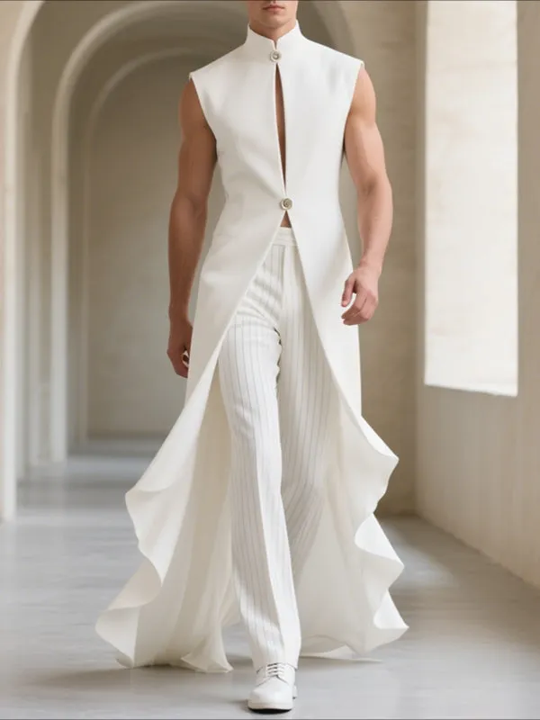 Mens Solid Color Ruffled Long Hem Sleeveless Waistcoat SKUL23716 sold by Incerunmen product image thumbnail 2