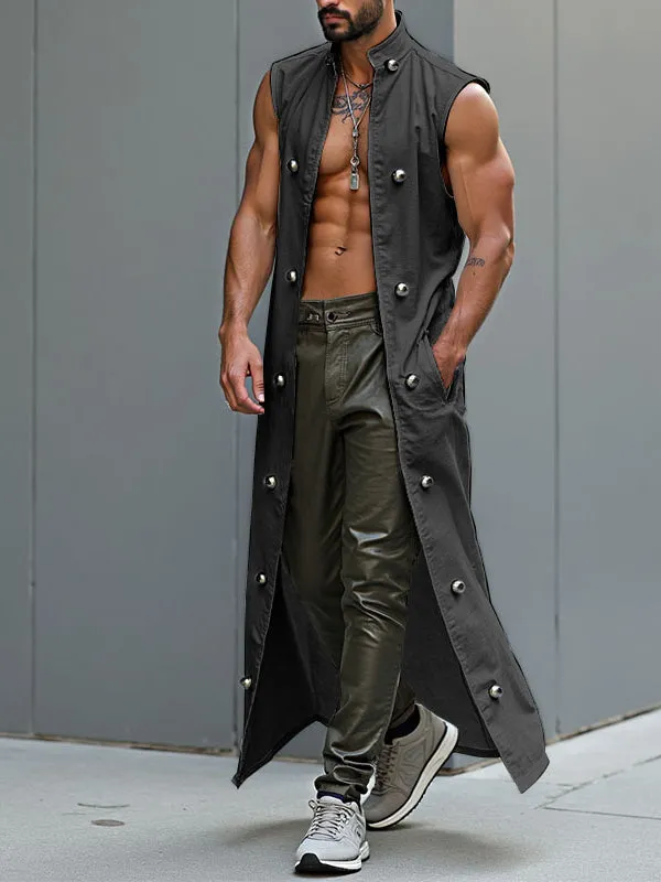 Mens Metal Buckle Patchwork Long Hem Sleeveless Cardigan SKUL23499 sold by Incerunmen