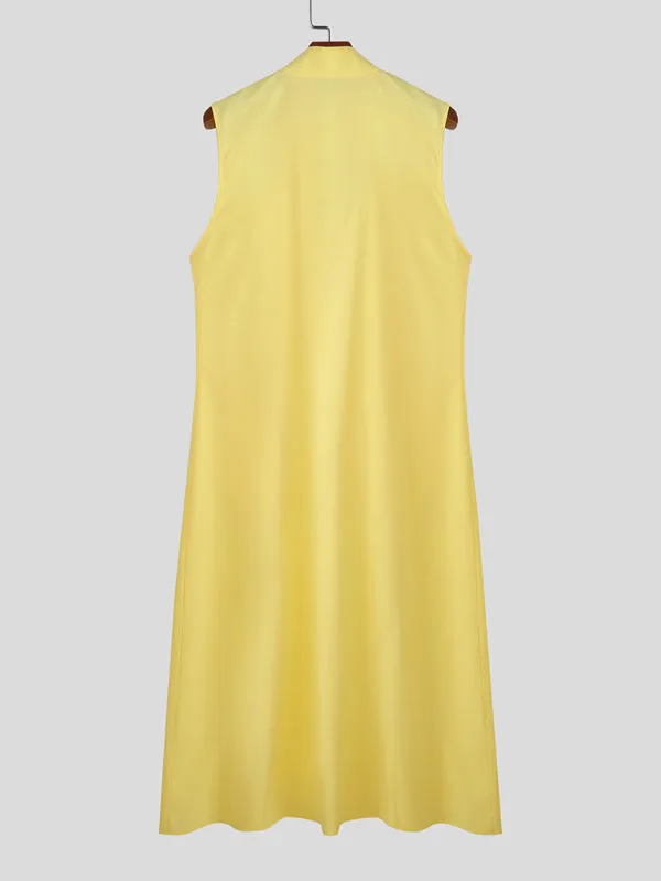 Mens Metal Buckle Patchwork Long Hem Sleeveless Cardigan SKUL23499 sold by Incerunmen product image thumbnail 5