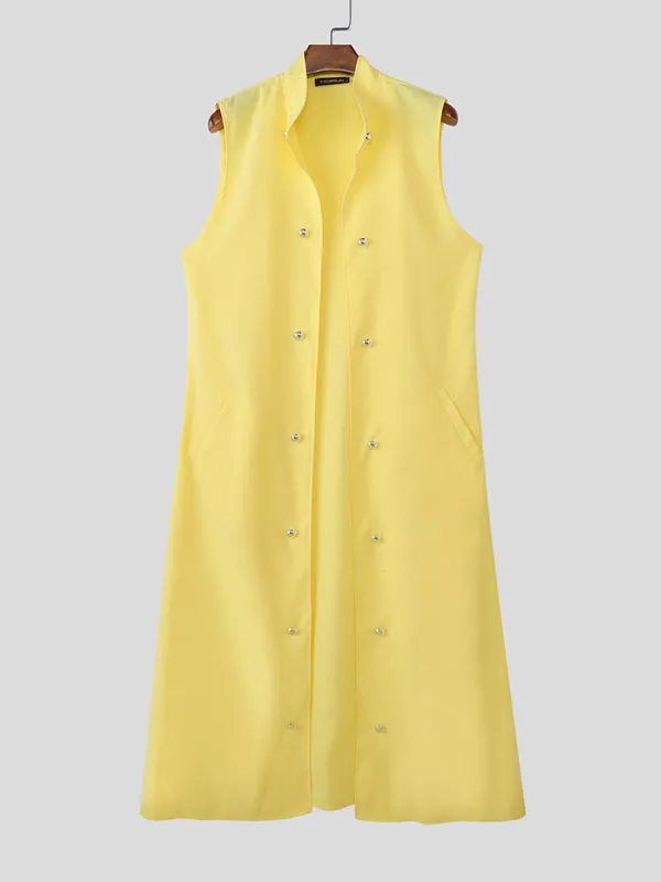 Mens Metal Buckle Patchwork Long Hem Sleeveless Cardigan SKUL23499 sold by Incerunmen product image thumbnail 4