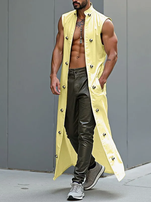 Mens Metal Buckle Patchwork Long Hem Sleeveless Cardigan SKUL23499 sold by Incerunmen product image thumbnail 3