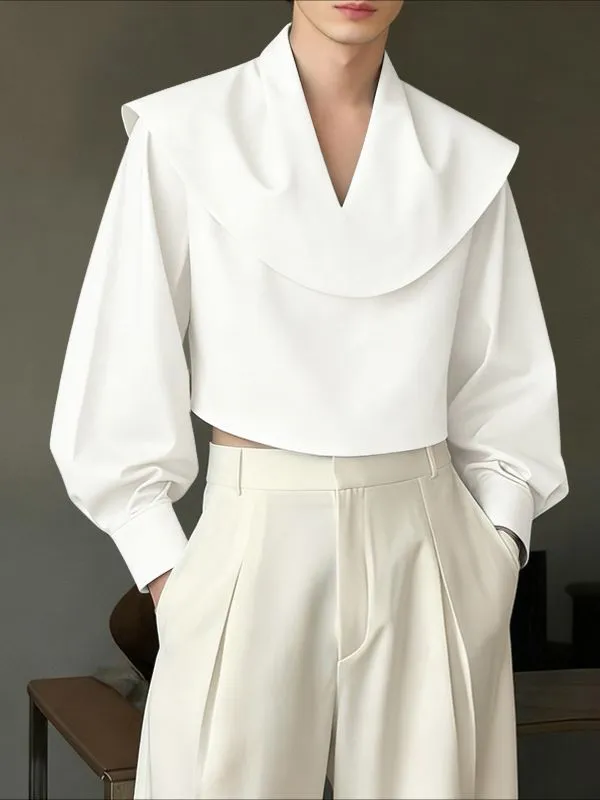 Men's Solid Color Draped Neck Gigot Sleeve Shirt SKUL45322 sold by Incerunmen