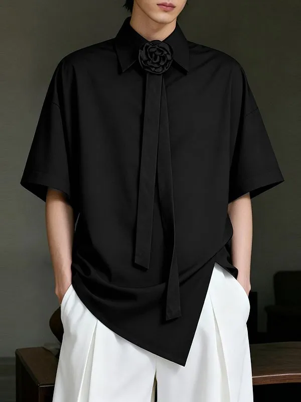 Men's 3D Floral Embellished Tie Design Short Sleeve Shirt SKUL45368 sold by Incerunmen