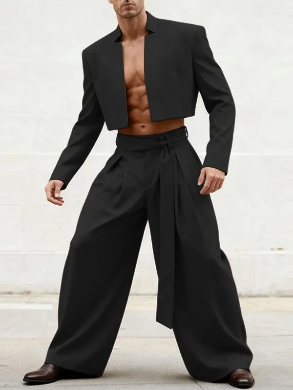 Men's Solid Color Star Collar Cropped Two Pieces Outfit SKUL45355 sold by Incerunmen