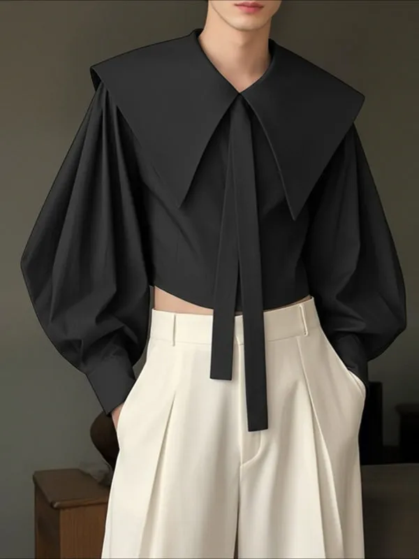 Men's Solid Color Sailor Collar Lamb Chop Sleeve Shirt SKUL45320 sold by Incerunmen