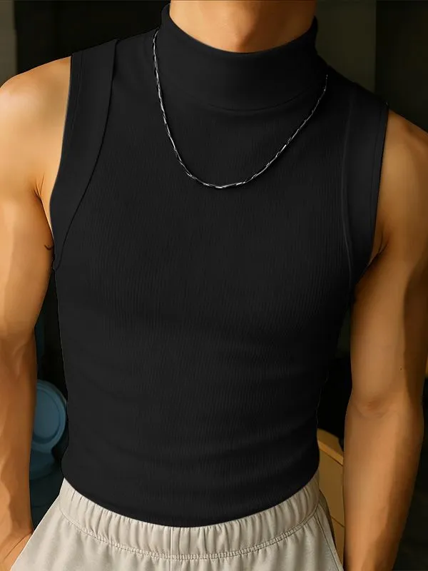 Men's Solid Color Textured High Neck Tank SKUL42317 sold by Incerunmen