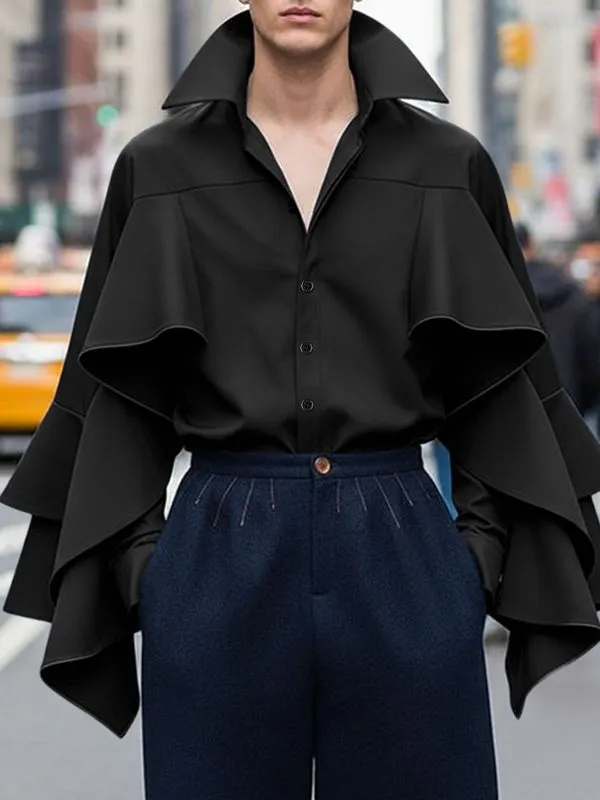 Men's Solid Color Ruffle Patchwork Long Sleeve Shirt SKUL42364 sold by Incerunmen