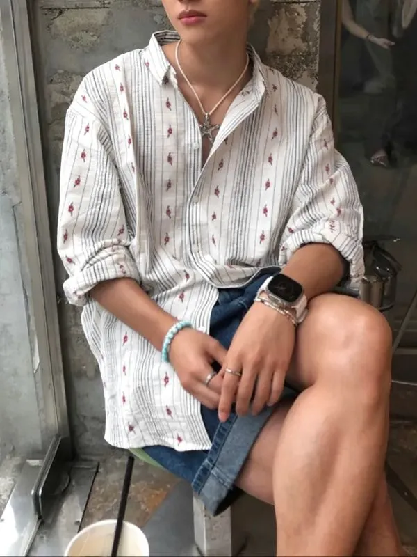 Men's Small Floral Dot Fine Stripe Long Sleeve Shirt SKUL43826 sold by Incerunmen