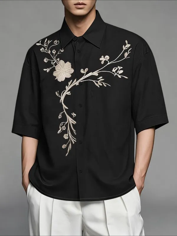 Men's Botanical Floral Embroidery Half Sleeve Shirt SKUL45338 sold by Incerunmen