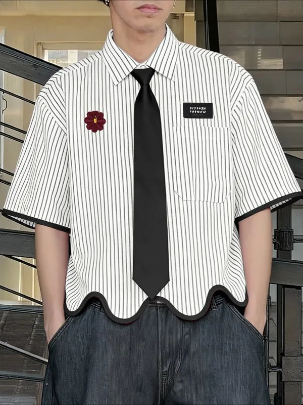 Men's Contrast Color Wave Hem Short Sleeve Shirt SKUL45335 sold by Incerunmen