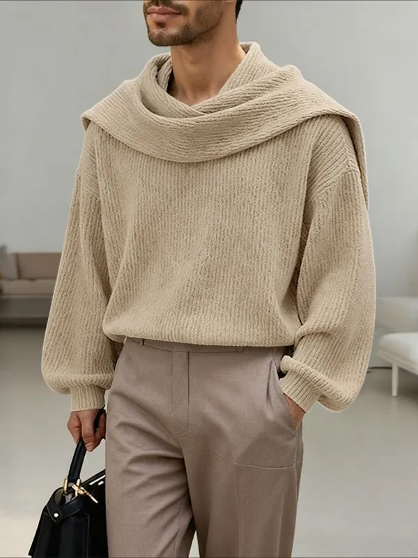 Men's Solid Color Textured Drape Neck Long Sleeve Sweater SKUL45168 sold by Incerunmen
