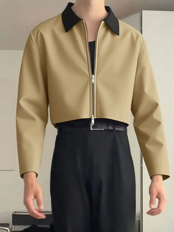 Men's Contrast Color Collar Cropped Zip Long Sleeve Jacket SKUL35207 sold by Incerunmen
