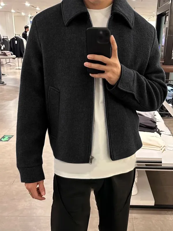 Men's Solid Color Woolen Cropped Long Sleeve Jacket SKUL34137 sold by Incerunmen