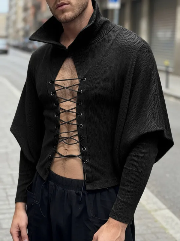 Men's Solid Color Textured Drawstring Long Sleeve Shirt SKUL42338 made by Incerunmen