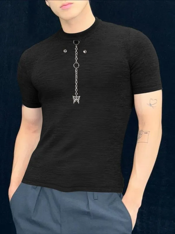 Men's Metal Pendant Patchwork Casual T-shirt SKUL42292 sold by Incerunmen