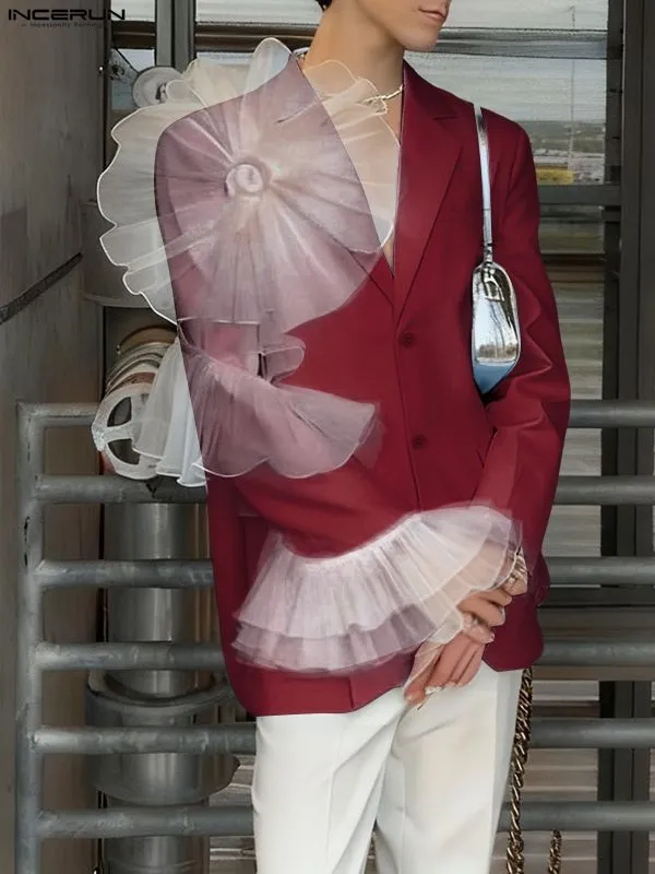 Men's Sheer Floral Patchwork Casual Blazer SKUL36546 sold by Incerunmen