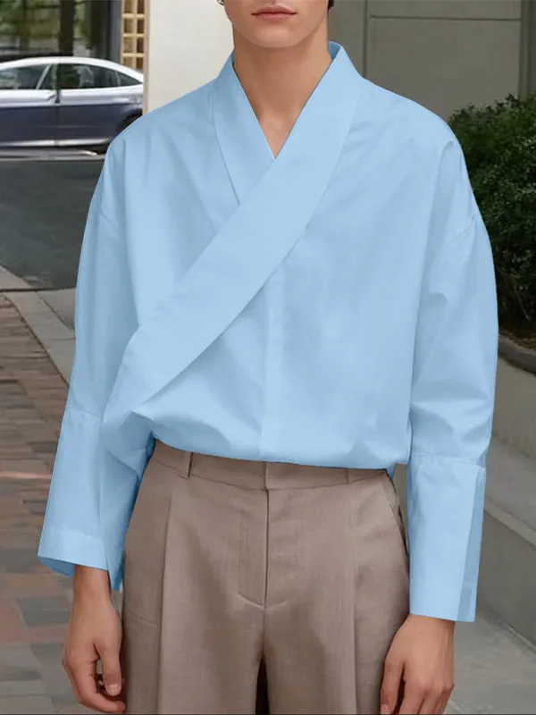 Men's Solid Color Asymmetric Placket Long Sleeve Shirt SKUL46085 sold by Incerunmen product image thumbnail 3