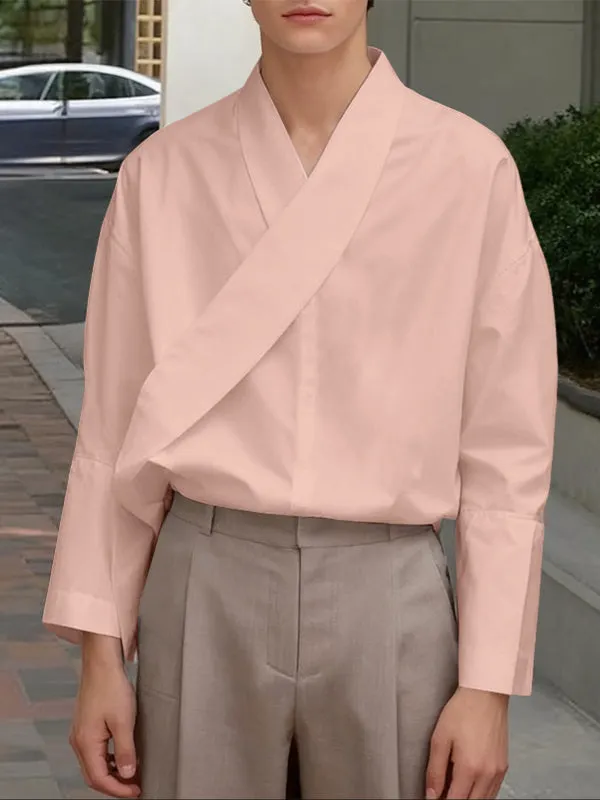 Men's Solid Color Asymmetric Placket Long Sleeve Shirt SKUL46085 sold by Incerunmen product image thumbnail 2