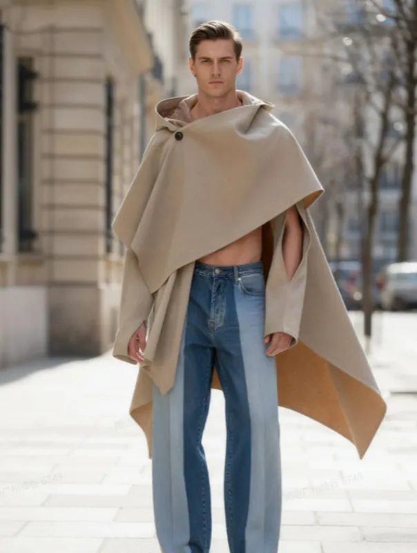 Men's Deconstructed Hollow Loose Cloak SKUL44177 sold by Incerunmen