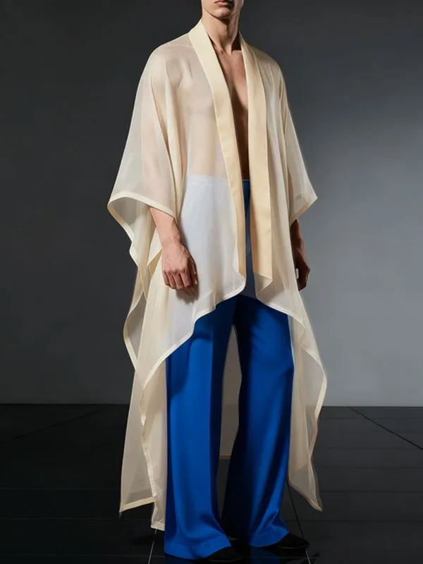 Men's Sheer Mesh Patchwork Satin Loose Fit Cardigan SKUL47702 sold by Incerunmen product image thumbnail 3