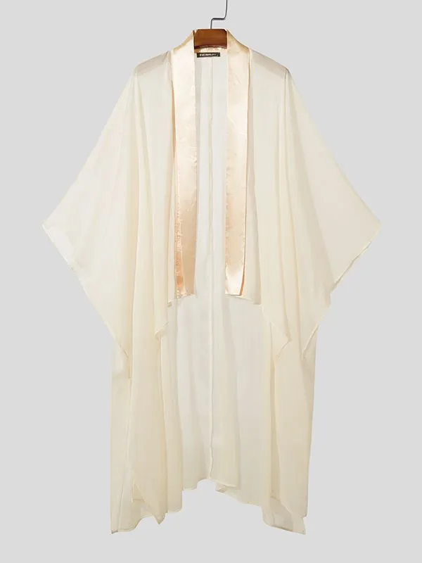 Men's Sheer Mesh Patchwork Satin Loose Fit Cardigan SKUL47702 sold by Incerunmen product image thumbnail 4