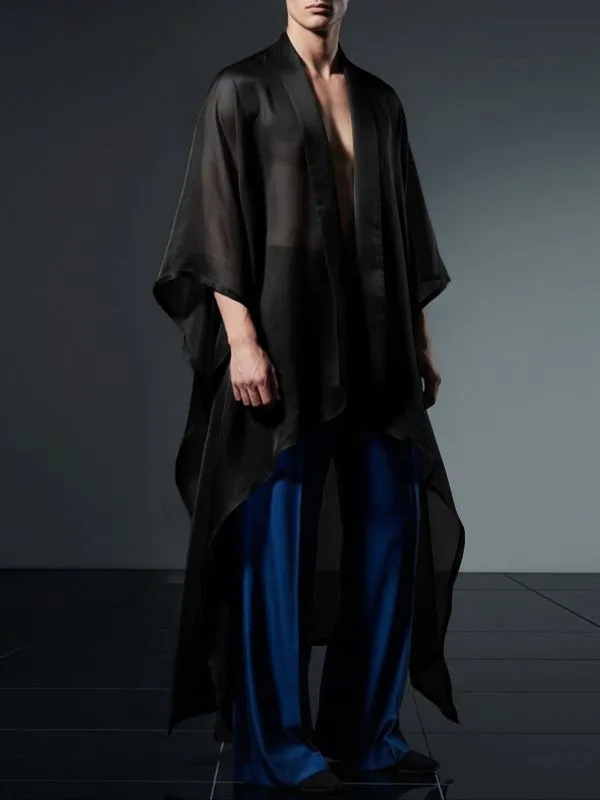 Men's Sheer Mesh Patchwork Satin Loose Fit Cardigan SKUL47702 sold by Incerunmen