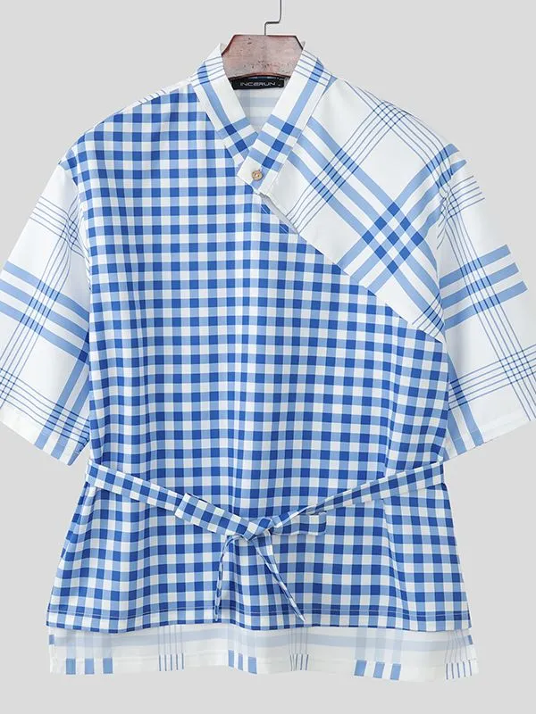 Men's Plaid Waist-Fitted Short Sleeve Shirt SKUL46080 sold by Incerunmen product image thumbnail 4