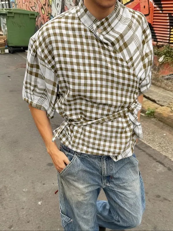 Men's Plaid Waist-Fitted Short Sleeve Shirt SKUL46080 sold by Incerunmen product image thumbnail 2