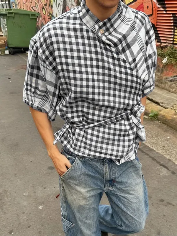 Men's Plaid Waist-Fitted Short Sleeve Shirt SKUL46080 sold by Incerunmen