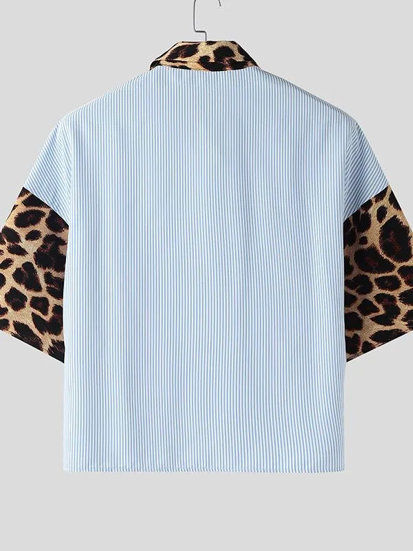 Men's Leopard Patchwork Stripe Short Sleeve Shirt SKUL47624 sold by Incerunmen product image thumbnail 5