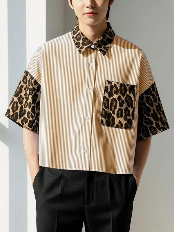 Men's Leopard Patchwork Stripe Short Sleeve Shirt SKUL47624 sold by Incerunmen product image thumbnail 2