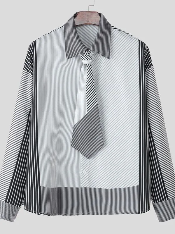 Men's Stripe Tie Patchwork Long Sleeve Shirt SKUL30561 sold by Incerunmen product image thumbnail 4