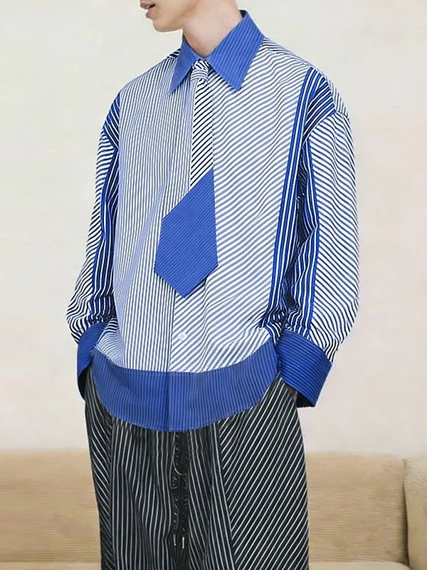 Men's Stripe Tie Patchwork Long Sleeve Shirt SKUL30561 sold by Incerunmen product image thumbnail 2