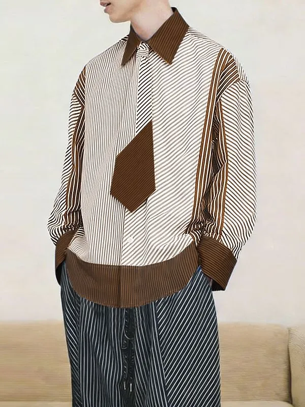 Men's Stripe Tie Patchwork Long Sleeve Shirt SKUL30561 sold by Incerunmen product image thumbnail 3