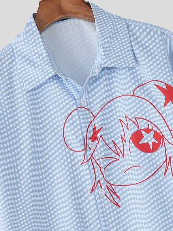 Men's Cartoon Print Stripe Short Sleeve Shirt SKUL46198 sold by Incerunmen product image thumbnail 4