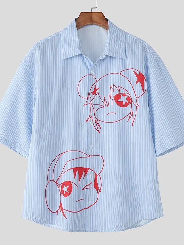Men's Cartoon Print Stripe Short Sleeve Shirt SKUL46198 sold by Incerunmen product image thumbnail 2