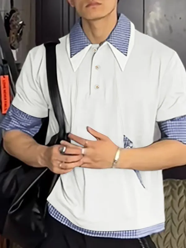 Men's Plaid Patchwork Collar Short Sleeve Shirt SKUL46212 sold by Incerunmen