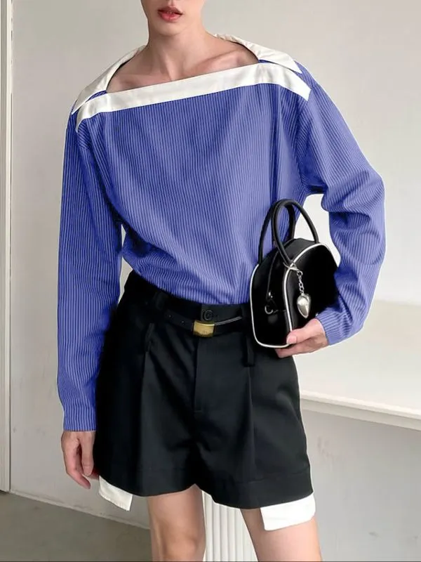 Men's Off Shoulder Contrast Color Long Sleeve Shirt SKUL47596 sold by Incerunmen