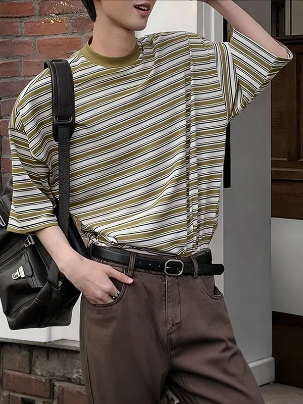 Men's Striped Contrast Color Short Sleeve T-shirt SKUL46065 sold by Incerunmen