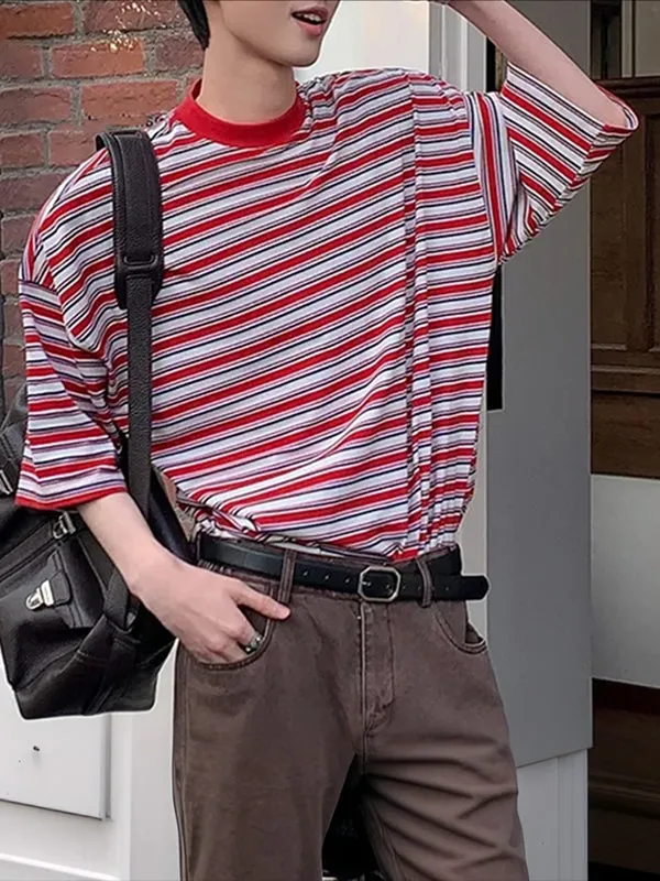 Men's Striped Contrast Color Short Sleeve T-shirt SKUL46065 sold by Incerunmen product image thumbnail 3